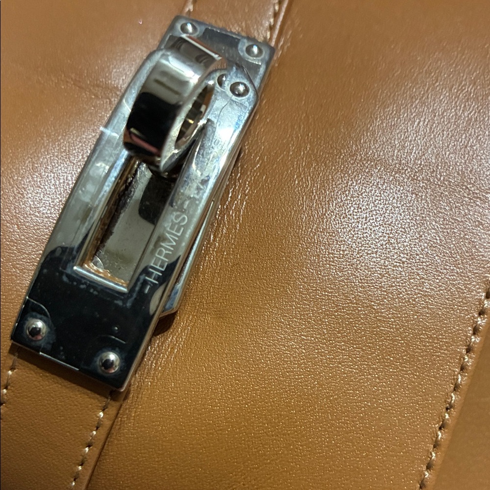 Hermes Kelly Gabriel Gold Brown Leather Slide Sandals PHW 38 Silvertone hardware - Picture 7 of 12